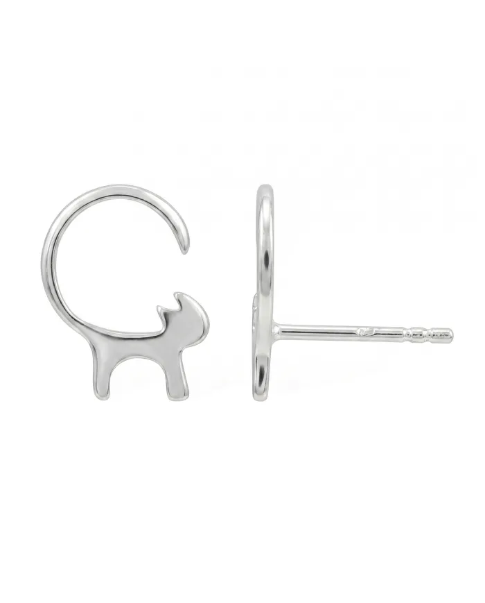 Cat Stud Earrings 925 Sterling Silver Handmade Minimalist Jewelry