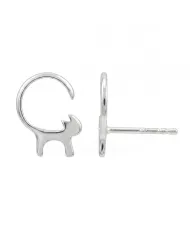 Cat Stud Earrings 925 Sterling Silver Handmade Minimalist Jewelry