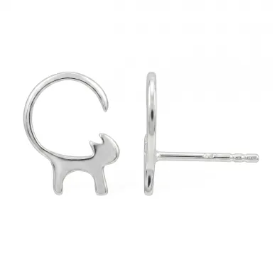 Cat Stud Earrings 925 Sterling Silver Handmade Minimalist Jewelry