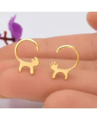 18K Gold Plated Cat Stud Earrings 925 Sterling Silver Minimalist Jewelry