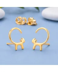 18K Gold Plated Cat Stud Earrings 925 Sterling Silver Minimalist Jewelry