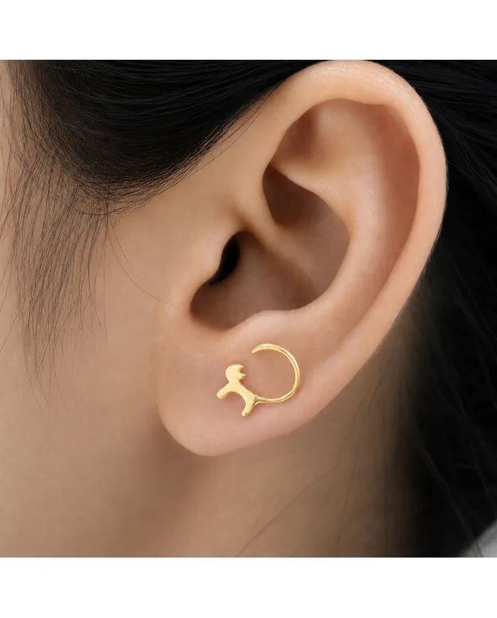 18K Gold Plated Cat Stud Earrings 925 Sterling Silver Minimalist Jewelry
