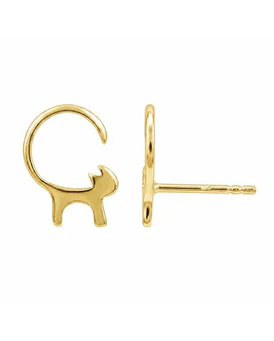 18K Gold Plated Cat Stud Earrings 925 Sterling Silver Minimalist Jewelry