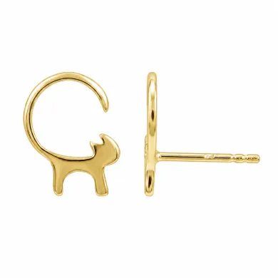 18K Gold Plated Cat Stud Earrings 925 Sterling Silver Minimalist Jewelry