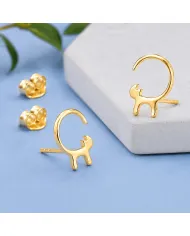 18K Gold Plated Cat Stud Earrings 925 Sterling Silver Minimalist Jewelry