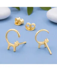 18K Gold Plated Cat Stud Earrings 925 Sterling Silver Minimalist Jewelry