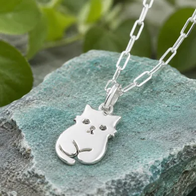 925 Sterling Silver Cute Cat Charm Pendant Necklace Handmade Jewelry