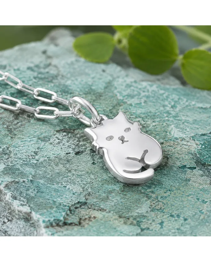 925 Sterling Silver Cute Cat Charm Pendant Necklace Handmade Jewelry
