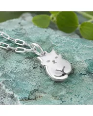 925 Sterling Silver Cute Cat Charm Pendant Necklace Handmade Jewelry