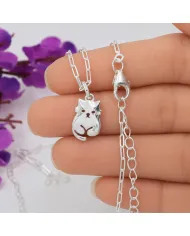 925 Sterling Silver Cute Cat Charm Pendant Necklace Handmade Jewelry