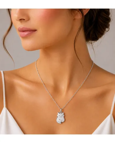 925 Sterling Silver Cute Cat Charm Pendant Necklace Handmade Jewelry