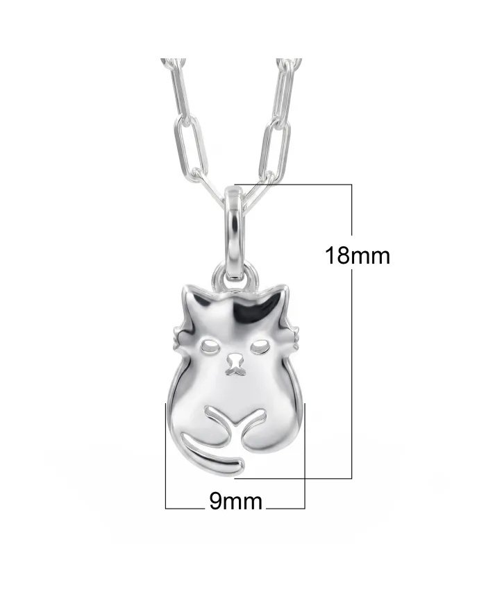 925 Sterling Silver Cute Cat Charm Pendant Necklace Handmade Jewelry