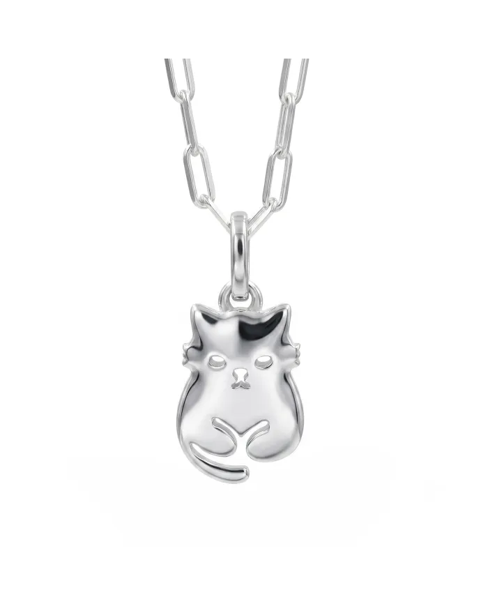 925 Sterling Silver Cute Cat Charm Pendant Necklace Handmade Jewelry