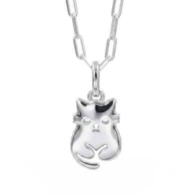 925 Sterling Silver Cute Cat Charm Pendant Necklace Handmade Jewelry