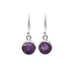 Natural Amethyst Raw Gemstone Solid Sterling Silver Dangle Earrings For Women