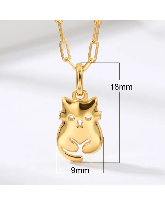 18K Gold Plated Cute Cat Charm Pendant Necklace  in 925 Sterling Silver