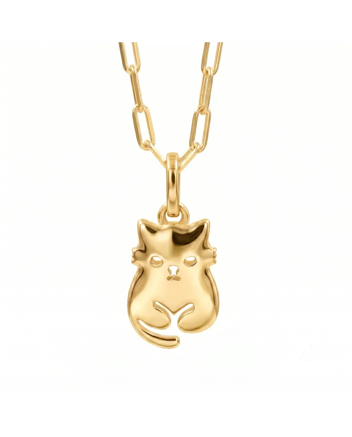 18K Gold Plated Cute Cat Charm Pendant Necklace  in 925 Sterling Silver