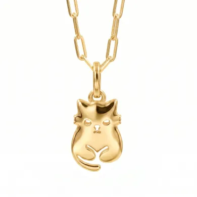 18K Gold Plated Cute Cat Charm Pendant Necklace  in 925 Sterling Silver