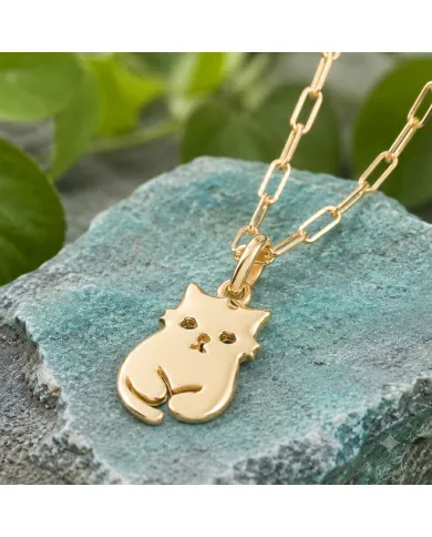 18K Gold Plated Cute Cat Charm Pendant Necklace  in 925 Sterling Silver