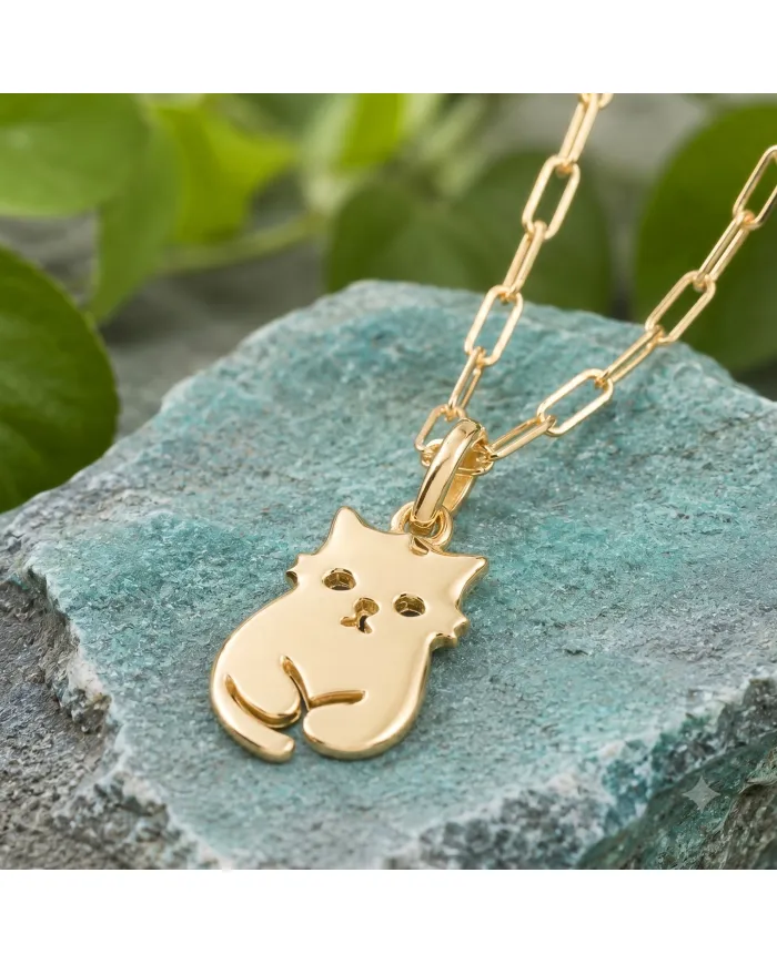18K Gold Plated Cute Cat Charm Pendant Necklace  in 925 Sterling Silver