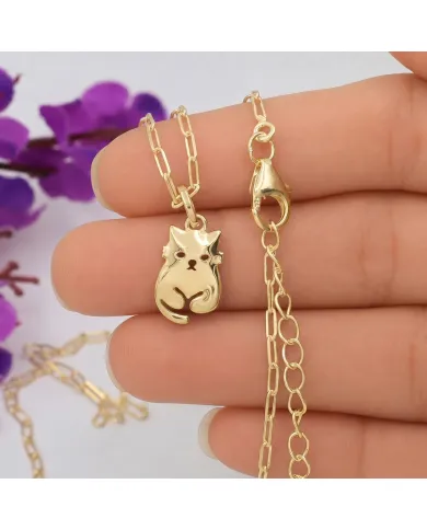 18K Gold Plated Cute Cat Charm Pendant Necklace  in 925 Sterling Silver