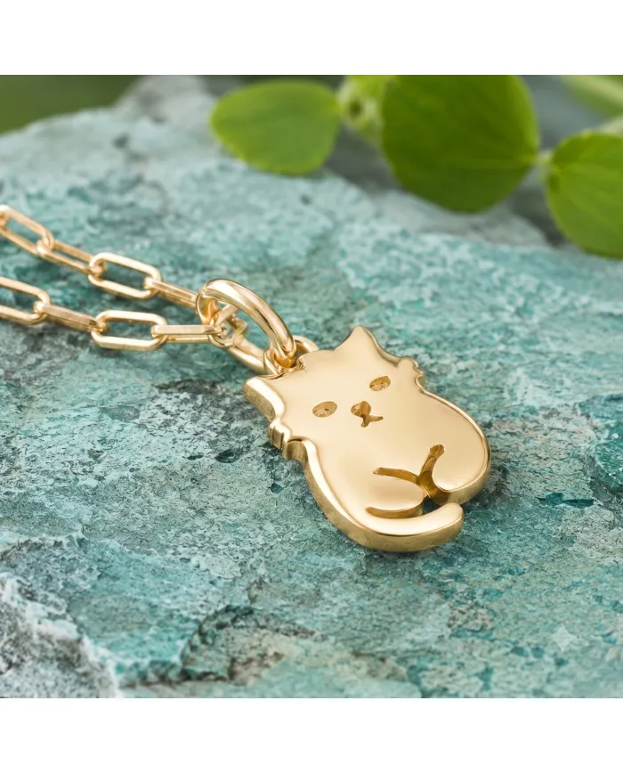 18K Gold Plated Cute Cat Charm Pendant Necklace  in 925 Sterling Silver