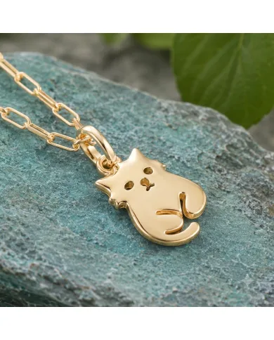 18K Gold Plated Cute Cat Charm Pendant Necklace  in 925 Sterling Silver