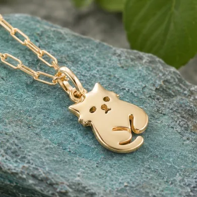 18K Gold Plated Cute Cat Charm Pendant Necklace  in 925 Sterling Silver