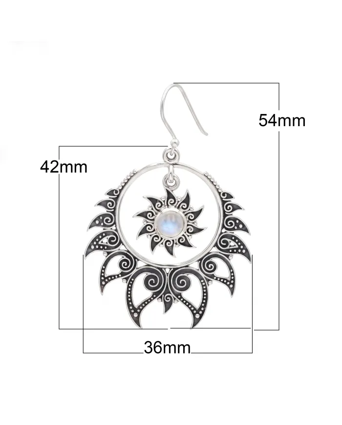 Moonstone Dangle Earrings 925 Sterling Silver Handmade Bohemian Jewelry