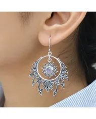 Moonstone Dangle Earrings 925 Sterling Silver Handmade Bohemian Jewelry