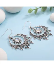 Moonstone Dangle Earrings 925 Sterling Silver Handmade Bohemian Jewelry