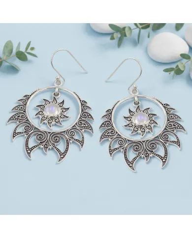 Moonstone Dangle Earrings 925 Sterling Silver Handmade Bohemian Jewelry