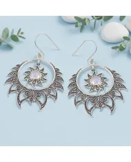 Moonstone Dangle Earrings 925 Sterling Silver Handmade Bohemian Jewelry