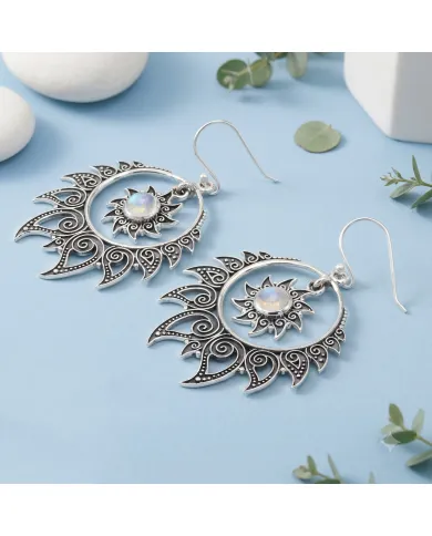 Moonstone Dangle Earrings 925 Sterling Silver Handmade Bohemian Jewelry