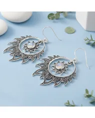 Moonstone Dangle Earrings 925 Sterling Silver Handmade Bohemian Jewelry