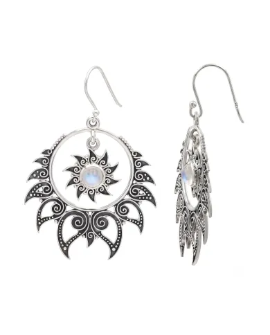 Moonstone Dangle Earrings 925 Sterling Silver Handmade Bohemian Jewelry