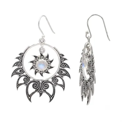 Moonstone Dangle Earrings 925 Sterling Silver Handmade Bohemian Jewelry