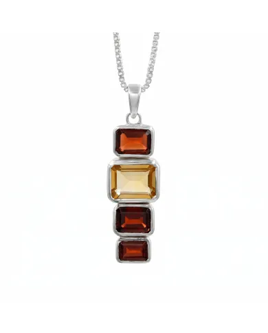 Citrine & Garnet Pendant Necklace 925 Sterling Silver Handmade Jewelry