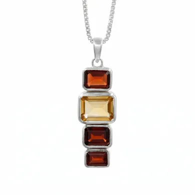Citrine & Garnet Pendant Necklace 925 Sterling Silver Handmade Jewelry