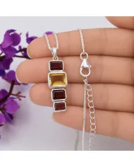 Citrine & Garnet Pendant Necklace 925 Sterling Silver Handmade Jewelry