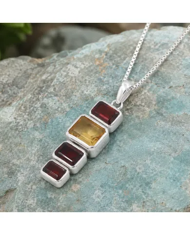 Citrine & Garnet Pendant Necklace 925 Sterling Silver Handmade Jewelry