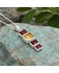 Citrine & Garnet Pendant Necklace 925 Sterling Silver Handmade Jewelry