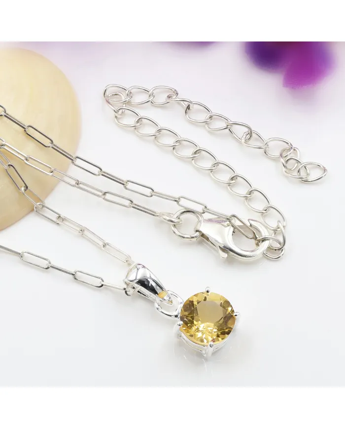 Citrine Pendant in 925 Sterling Silver - Handmade Minimalist Jewelry