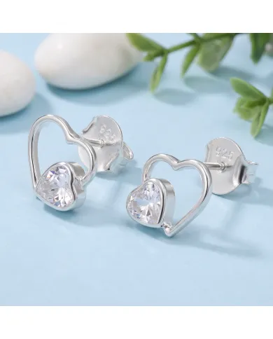 Swarovski Crystal Heart Stud Earrings 925 Sterling Silver Tiny Jewelry