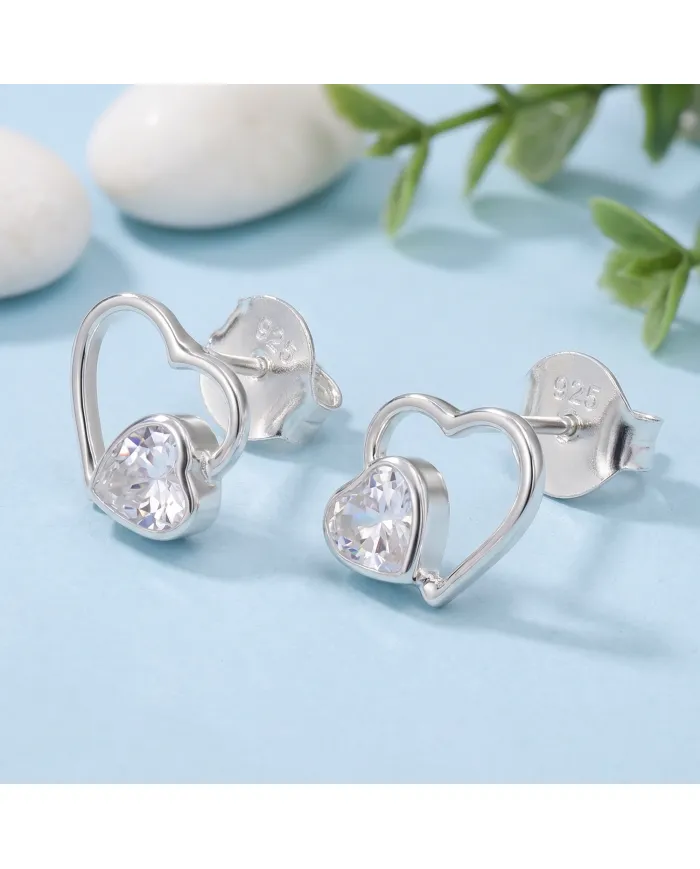 Swarovski Crystal Heart Stud Earrings 925 Sterling Silver Tiny Jewelry