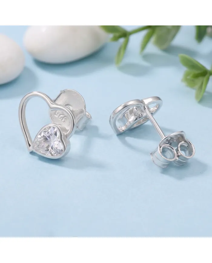 Swarovski Crystal Heart Stud Earrings 925 Sterling Silver Tiny Jewelry