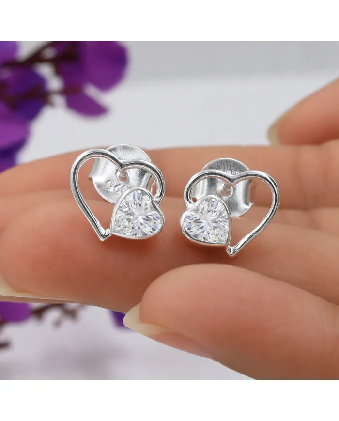 Swarovski Crystal Heart Stud Earrings 925 Sterling Silver Tiny Jewelry