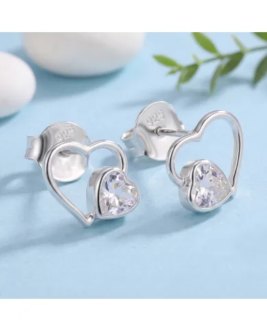 Swarovski Crystal Heart Stud Earrings 925 Sterling Silver Tiny Jewelry