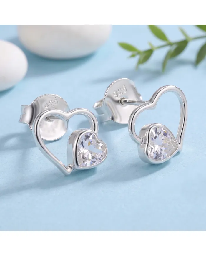 Swarovski Crystal Heart Stud Earrings 925 Sterling Silver Tiny Jewelry
