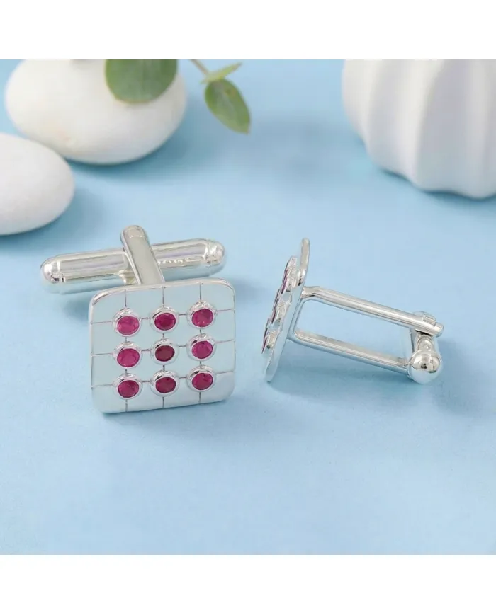 Pink Quartz Men's Cufflinks - 925 Sterling Silver & Brass Gift for Him